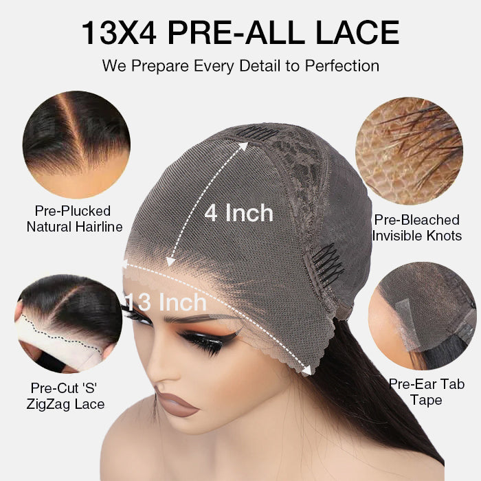 13x4 Lace Frontal Yaki Straight Pre Cut & Pre-Plucked Real Ear To Ear Pre-All Glueless Wig