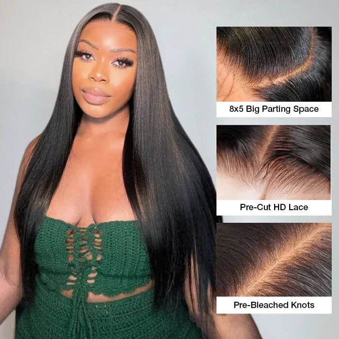 8x5 HD Lace Straight Glueless Wig Pre Bleached Knots Ship In 24H
