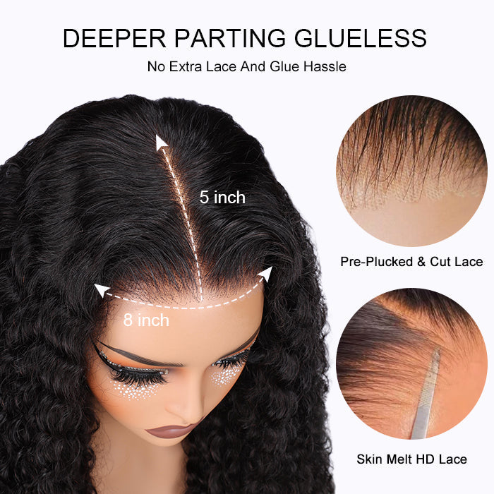 Deep wave Glueless Wig Human Hair Pre Cut 8x5 HD Lace Closure Wigs Put on Go Pre Everything Wigs No Skills Needed