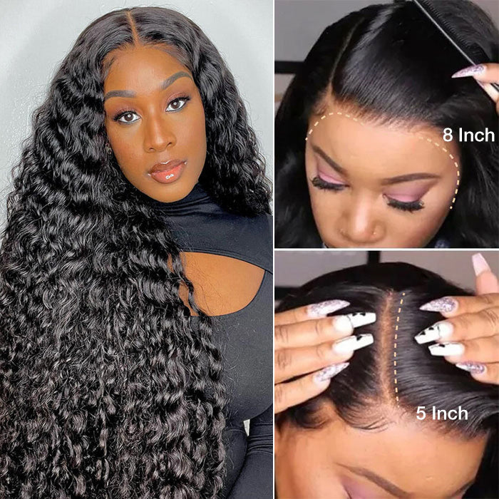 Deep Wave 8x5 HD Glueless Lace Wig Pre-Cut Pre Plucked Pre Bleached Wear Go Easy Wig Ship In 24H
