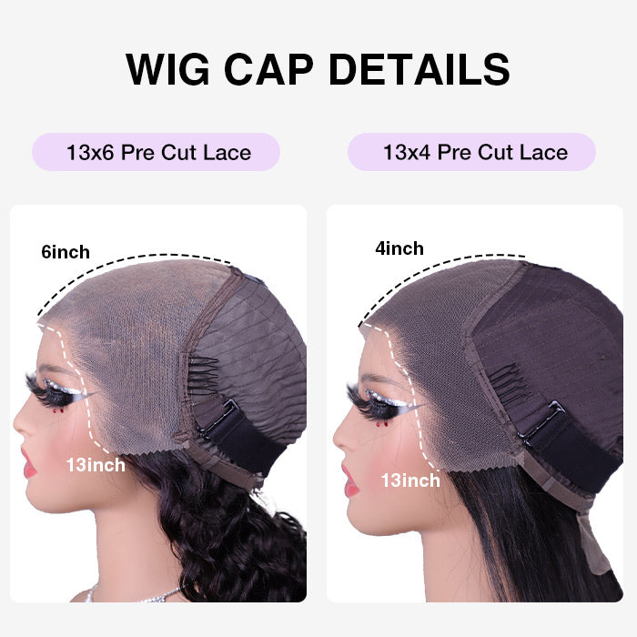 13x6 Pre-All Glueless Lace Frontal Wig Pre Cut Ear to Ear Lace Glueless Deep Wave Wigs