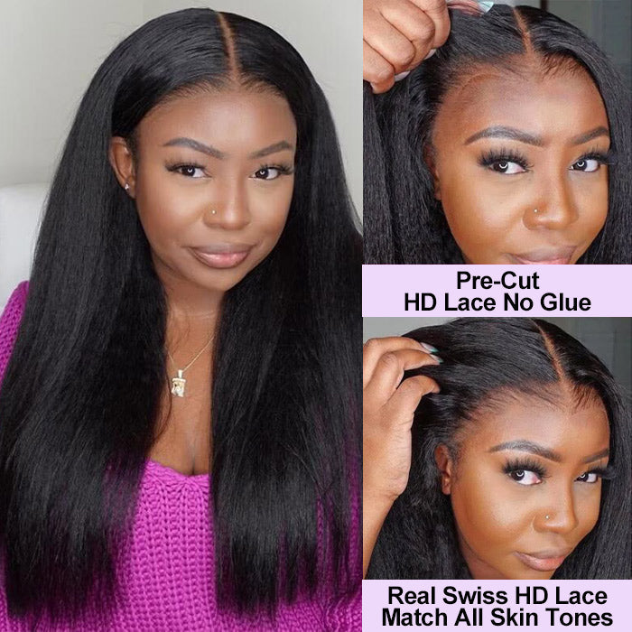 13x4 Lace Frontal Yaki Straight Pre Cut & Pre-Plucked Real Ear To Ear Pre-All Glueless Wig