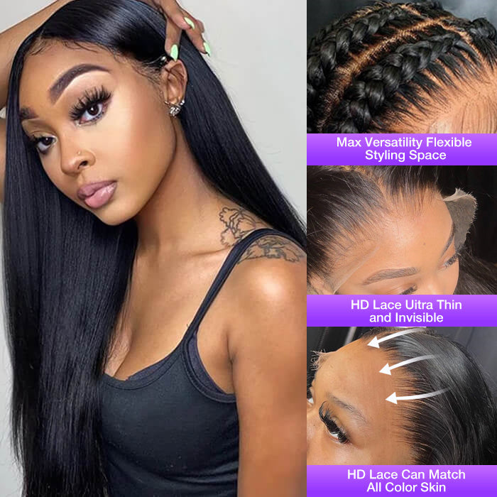 13x4 Pre-Cut Lace Front Straight Wig Real Ear To Ear Pre-Cut & Pre-Pluck & Pre-Bleached Pre-All Wig