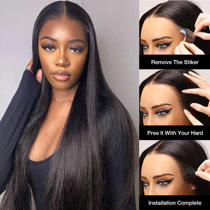 +$9.9 Get A Wig | Drawstring Cap Glueless 13x4 Frontal Lace Human Hair Wig Straight Pre-Cut Lace 220% Density