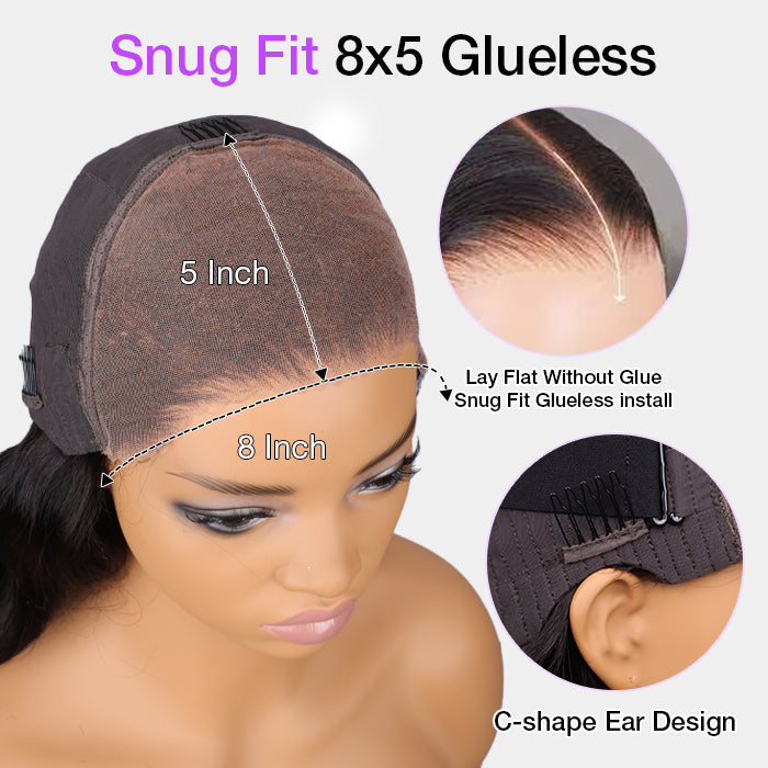 Deep wave Glueless Wig Human Hair Pre Cut 8x5 HD Lace Closure Wigs Put on Go Pre Everything Wigs No Skills Needed