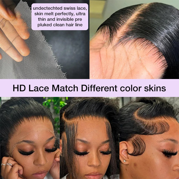 13x4 HD Lace Front Human Hair Wigs Deep Wave / Straight Pre Bleached Knots Ship In 24H