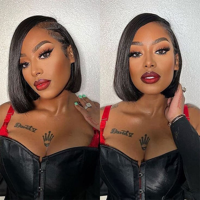 220% Density Short Straight Bob Wigs 13x4 HD Lace Front Wigs Pre Plucked & Bleached Knots Glueless Human Hair Wig