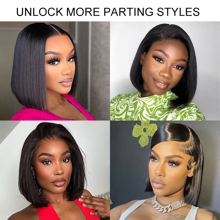 220% Density Short Straight Bob Wigs 13x4 HD Lace Front Wigs Pre Plucked & Bleached Knots Glueless Human Hair Wig