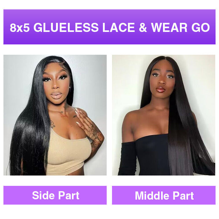 C-Shape Ear Design Glueless 8x5 Straight HD Lace Wig Pre-Cut Closure Wig Wear Go Invisible Knots