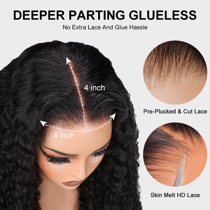 Curly Hair 4x4 HD Lace Closure Wig Pre Cut & Plucked & Bleached Put on go® Glueless Wig