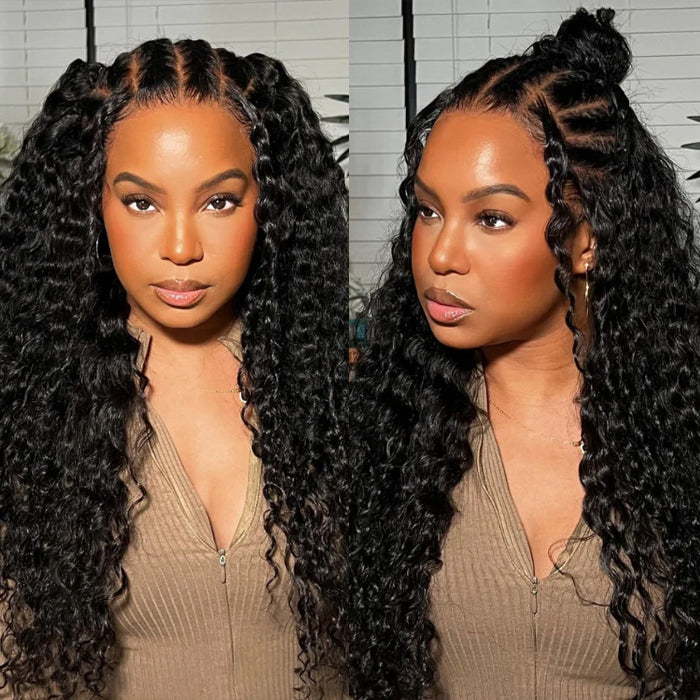 +$9.9 Get A Wig | Drawstring Cap Glueless 13x4 Frontal Lace Human Hair Wig Straight Pre-Cut Lace 220% Density