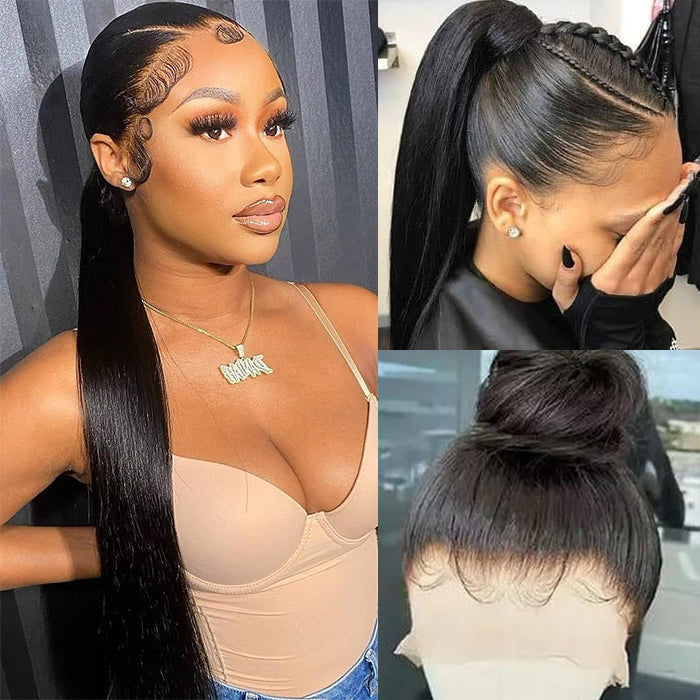 Invisi-String Straight 360 HD Lace Wig Human Hair Snug Fit Glueless Wig Pre Bleached Knots Lace Parting Anywhere