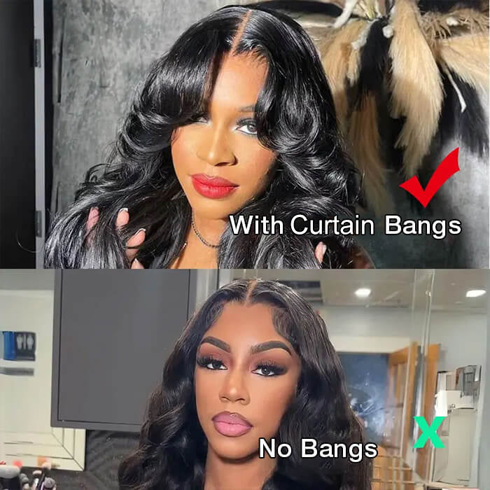 300% Density Face-Framing Curtain Bangs Body Wave Glueless 13x4 HD Lace Front Wigs Human Hair