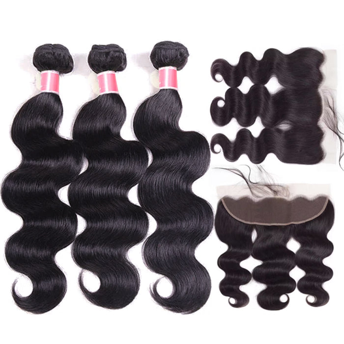 Malaysian Body Wave Virgin Hair Weave 3 Bundles With 13x4 Lace Frontal Ear To Ear