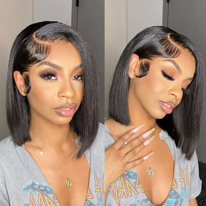 Glueless Lace Bob Wig 100% Human Hair 8x5 Pre Cut Lace Pre Plucked & Bleached