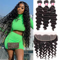 Malaysian Loose Deep Wave Virgin Hair Weave 3 Bundles With 13x4 Lace Frontal Ear To Ear