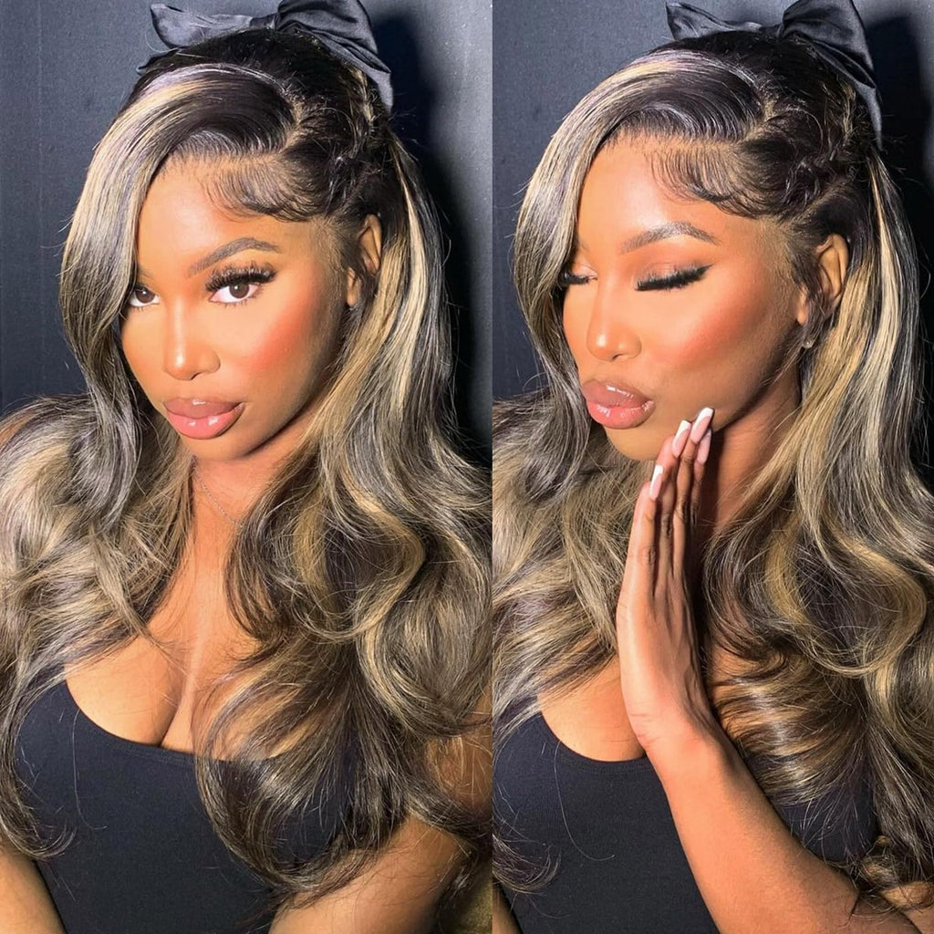 #1B/27 Blonde Highlight Color 8x5 HD Lace Human Hair Glueless Wig Pre Plucked Natural Hairline Ship In 24H