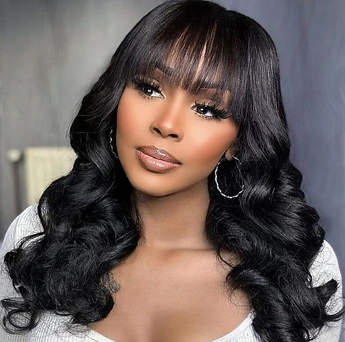 Air Bangs Body Wave 8x5 HD Gluless Wig Pre Cut Pre Bleached Natural Human Hair Wigs 10A Quality