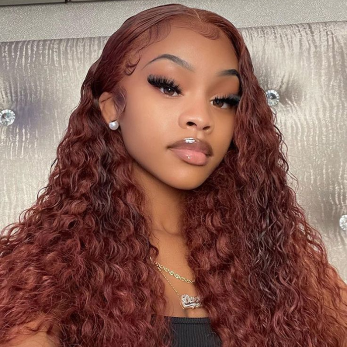 220% Density 8x5 HD Lace Glueless Wig 33# Reddish Brown Body Wave/Water Wave 10A Quality