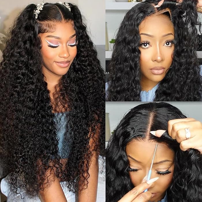 Deep wave Glueless Wig Human Hair Pre Cut 8x5 HD Lace Closure Wigs Put on Go Pre Everything Wigs No Skills Needed