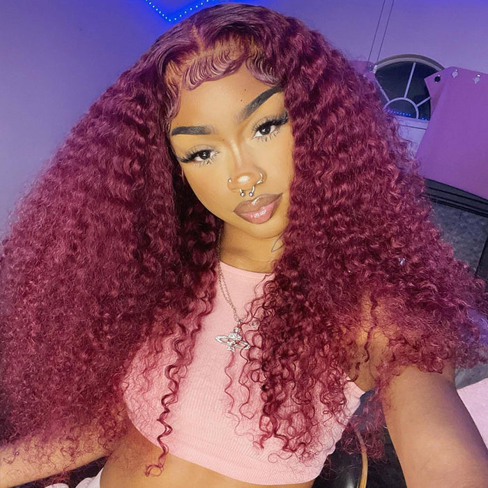 99J Burgundy 4x4 HD Lace Closure Human Hair Wig with Pre Plucked Hairline