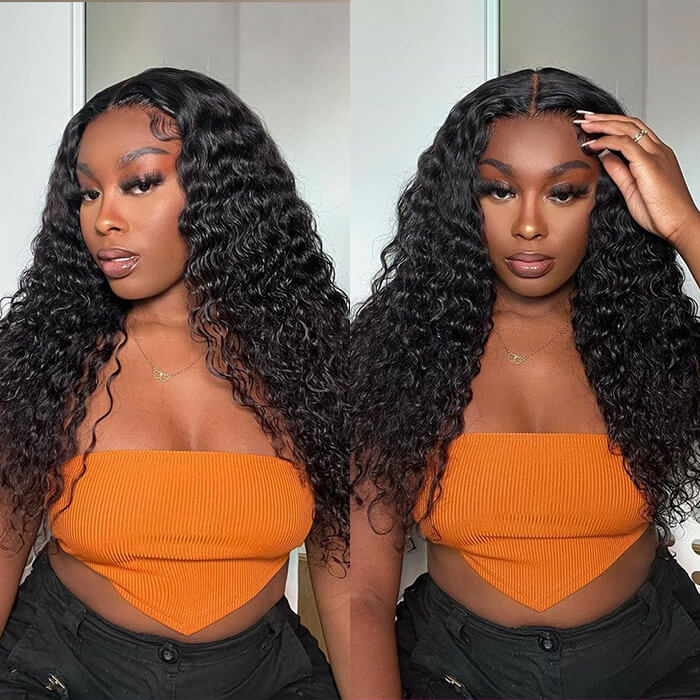 Deep wave Glueless Wig Human Hair Pre Cut 8x5 HD Lace Closure Wigs Put on Go Pre Everything Wigs No Skills Needed