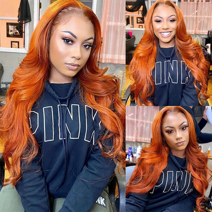 Ginger Orange Wig 4x4/5x5 Transparent HD Lace Human Hair Wigs Pre Plucked Hairline 180% Density