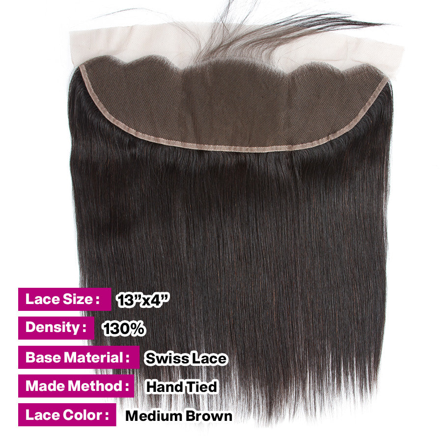 10A Grade Brazilian Straight Virgin Hair Weave 3 Bundles With Lace Frontal 13x4 Ear To Ear