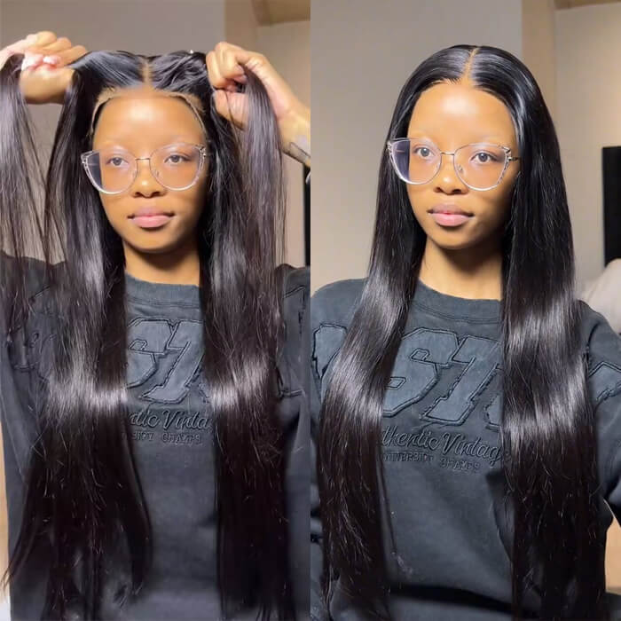 Glueless Ready To Wear 8x5 HD Lace Straight Wig Pre Plucked Hairline & Bleached Knots & Pre-cut Lace