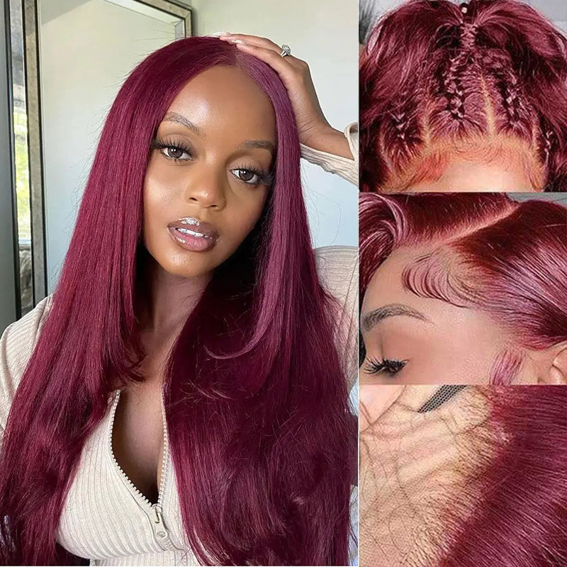 #99J Burgundy Layered Cut Straight Wigs 13x4 HD Lace Frontal Human Hair Wigs
