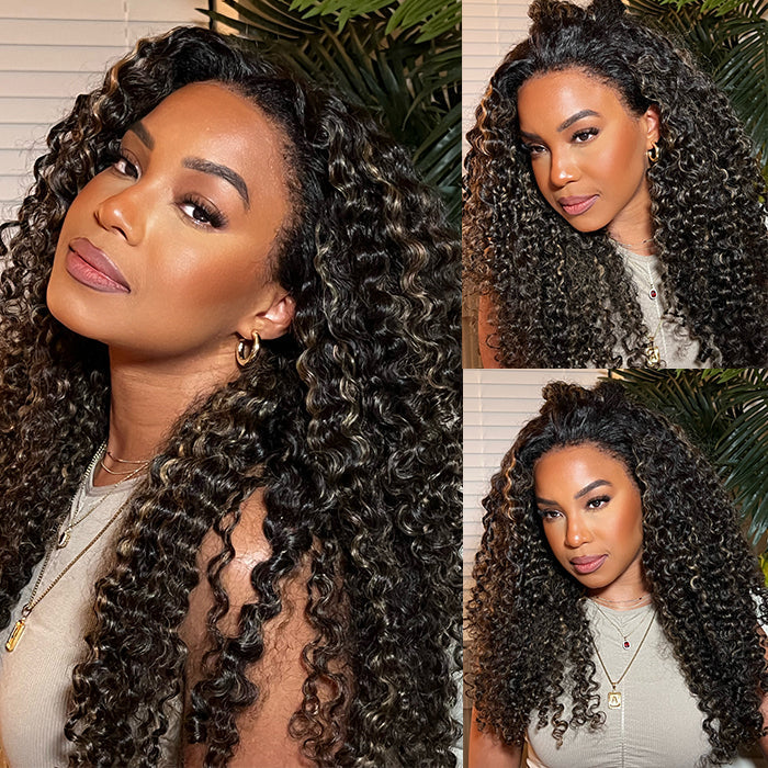 Glueless Blonde Highlight Curly Human Hair Wig For Black Women Pre Plucked 13X4 13X6 Undetectable HD Lace Front Wig