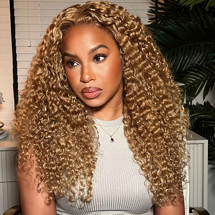Honey Blonde 4x4 HD Lace Closure Wigs Natural #27 Brown Glueless Human Hair Wigs