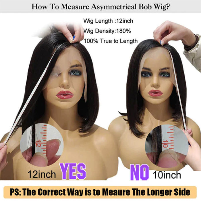 Asymmetrical Blunt Cut Bob Side Part Straight Glueless HD Lace Front Wigs 220% Density