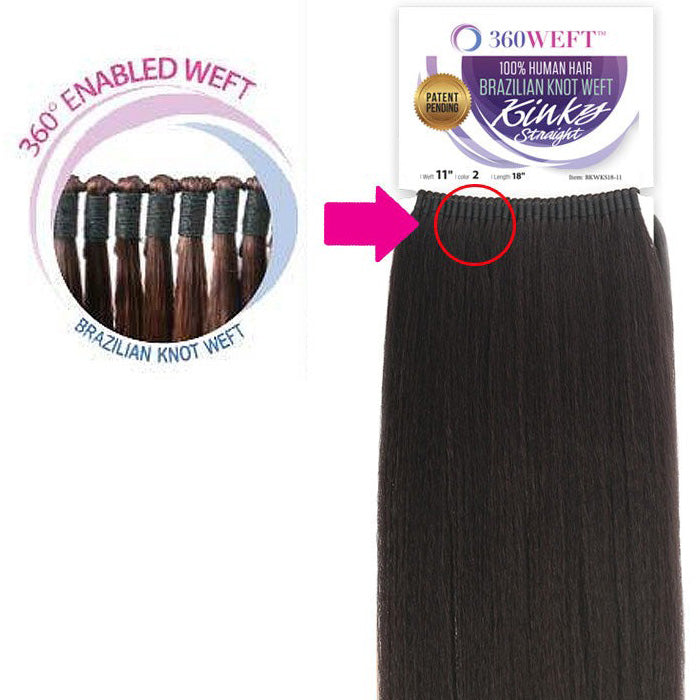 New Born Free 360 Weft 100% Human Hair Brazilian Knot Weft Weave - KINKY STRAIGHT 18"
