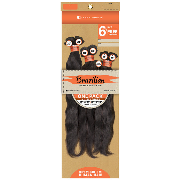 Sensationnel Bare & Natural Brazilian 100% Virgin Remi - NATURAL WAVY 6 PCS + FREE CLOSURE
