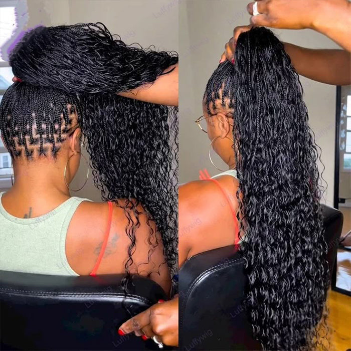 Full Lace Knotless Boho Curls Braided Long Wig Pre-Braid Lightweight Super Natural Scalp