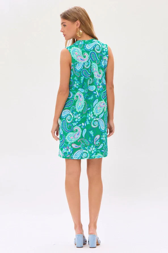 Dear Scarlett | Emerald Paisley Sleeveless Mini Dress with Pockets