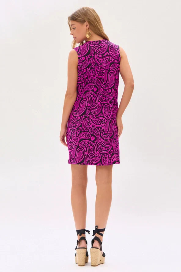 Dear Scarlett | Pretty in Pink Paisley Sleeveless Mini Dress with Pockets