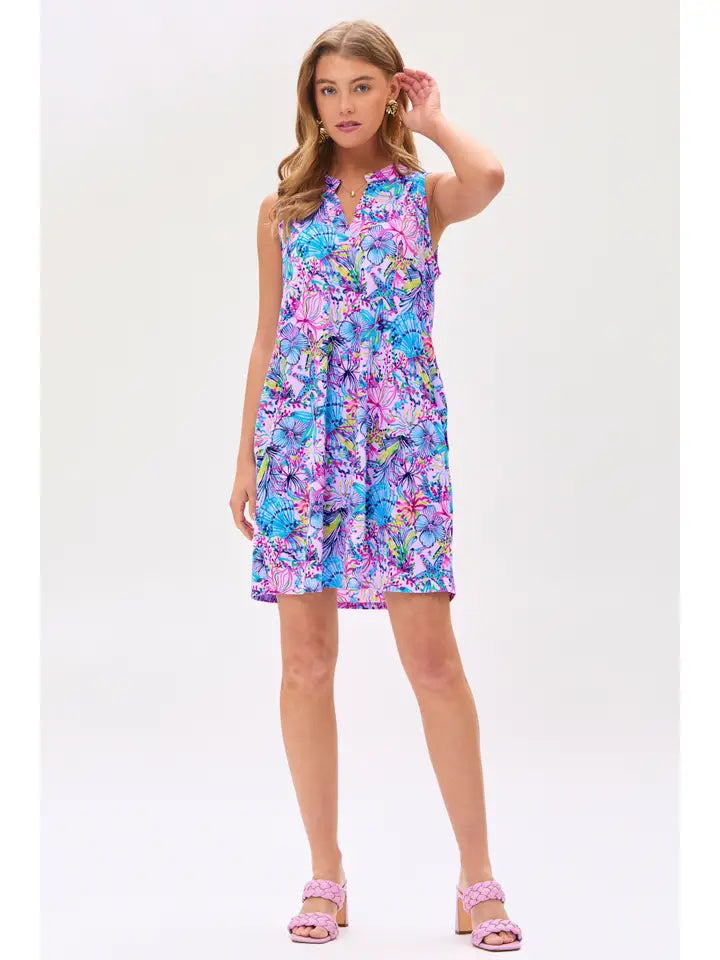 Dear Scarlett | Sweet Hibiscus Sleeveless Mini Dress with Pockets