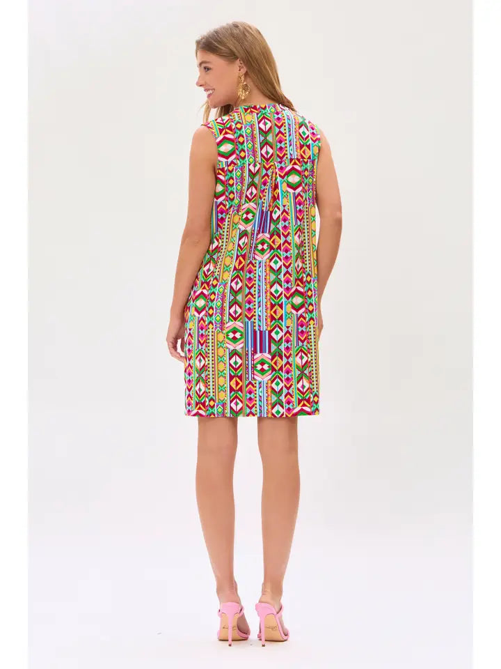 Dear Scarlett | Geometric Boho Sleeveless Mini Dress with Pockets