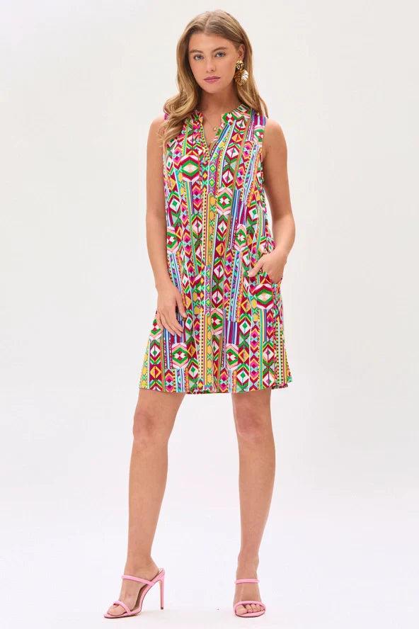 Dear Scarlett | Geometric Boho Sleeveless Mini Dress with Pockets