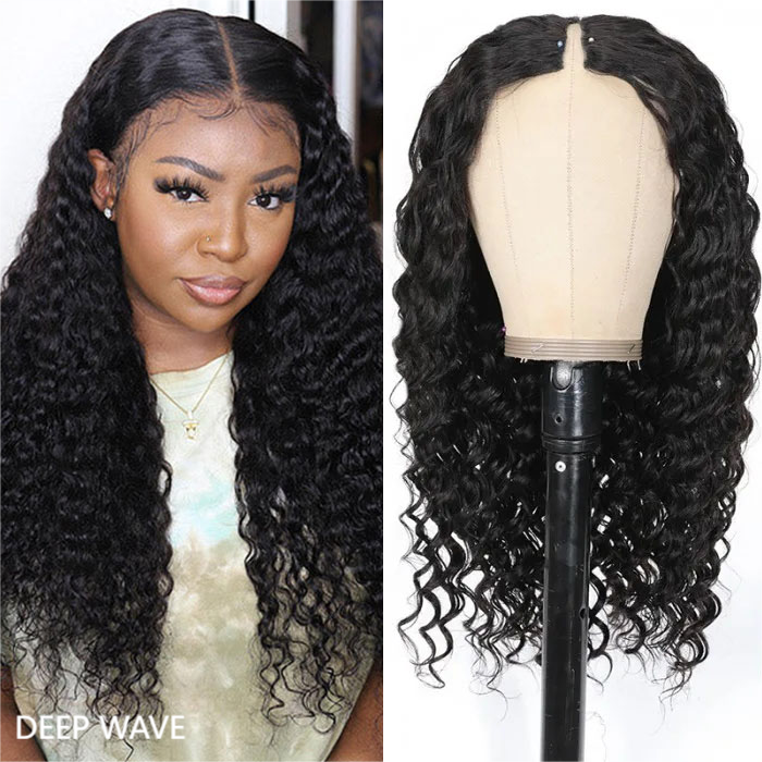 Beginnger Friendly Glueless V Part Human Hair Wigs No Leave Out Easy Install