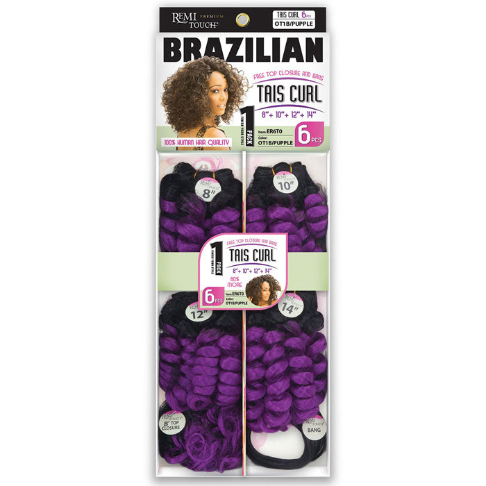 New Born Free Brazilian Premium Remi Touch Weave - TAIS CURL 6 PCS (8/10/12/14"+ 8" TOP CLOSURE & BANG)