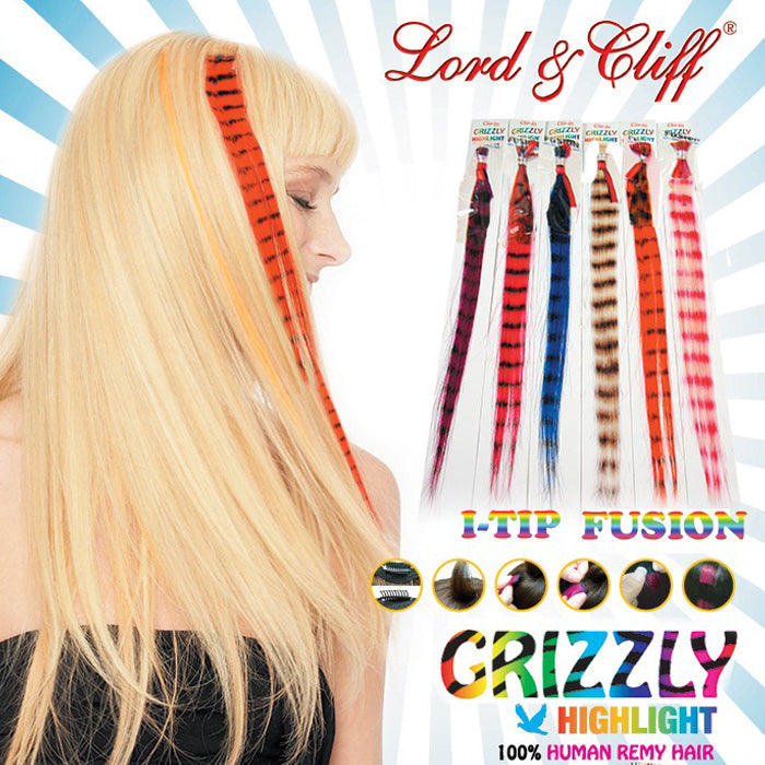 Lord & Cliff 100% Human Remy Hair Feather Fusion Extension Glue I-tip - GRIZZLY 14"