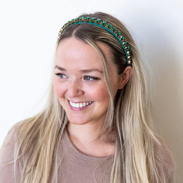 Thin Rhinestone Headband in Green | Headbands of Hope