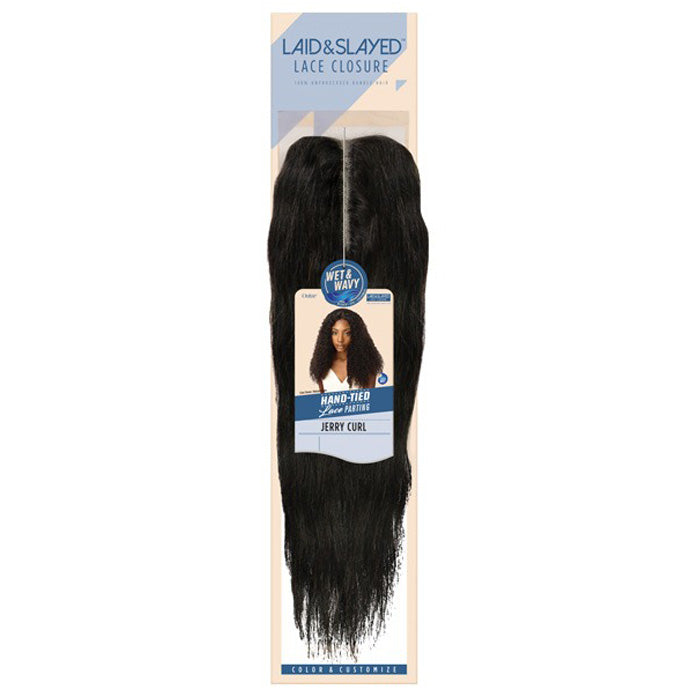 Outre 100% Unprocessed Bundle Hair Laid & Slayed Wet & Wavy Lace Closure - JERRY CURL 12-16"
