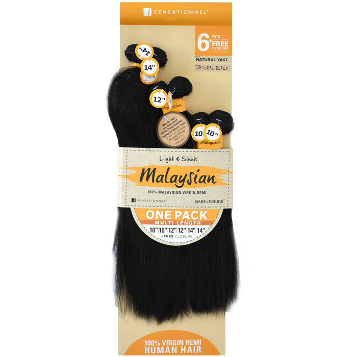 Sensationnel Bare & Natural Malaysian 100% Virgin Remi Weave - NATURAL YAKI 6 PCS + FREE CLOSURE