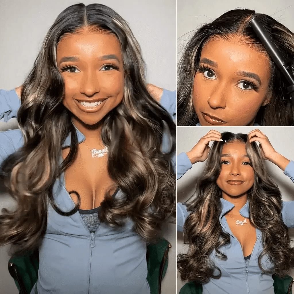 #1B/27 Blonde Highlight Body Wave 8x5 HD Glueless Lace Wig 100% Human Hair Pre Plucked  Natural Hairline 10A Quality