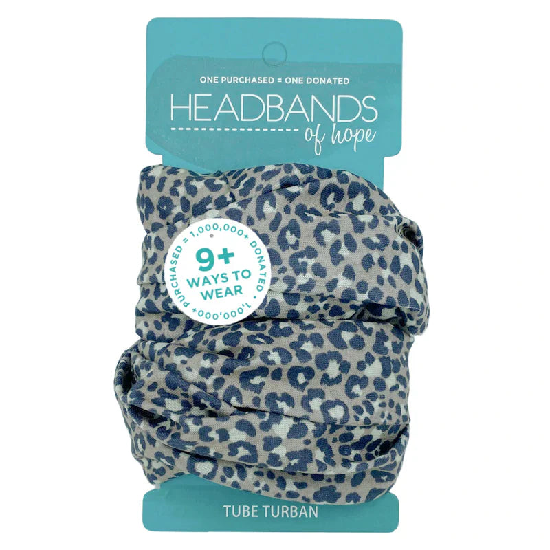 Jaguar Tube Turban in Tan & Periwinkle | Headbands of Hope