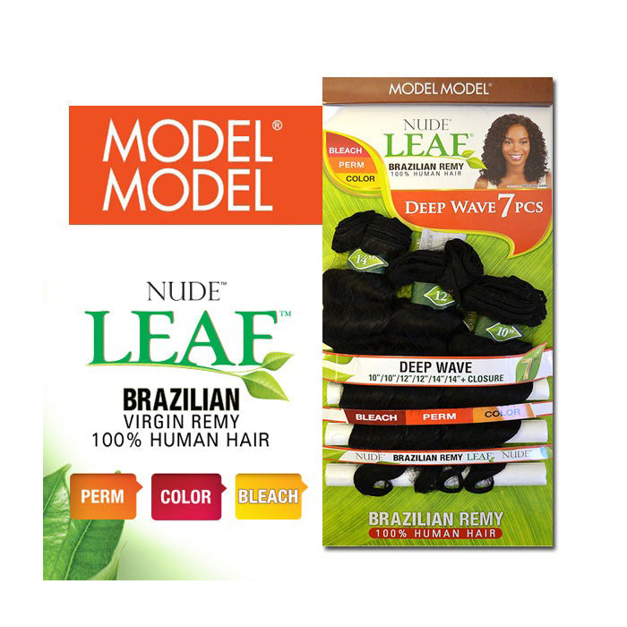 Model Model Nude Leaf Brazilian Virgin Remy 100% Human Hair Weave - DEEP WAVE 7 PCS (10-22") + Closure